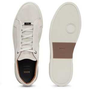 BOSS GARY SUEDE LOW-TOP TRAINERS WITH BRANDED LACE LOOP